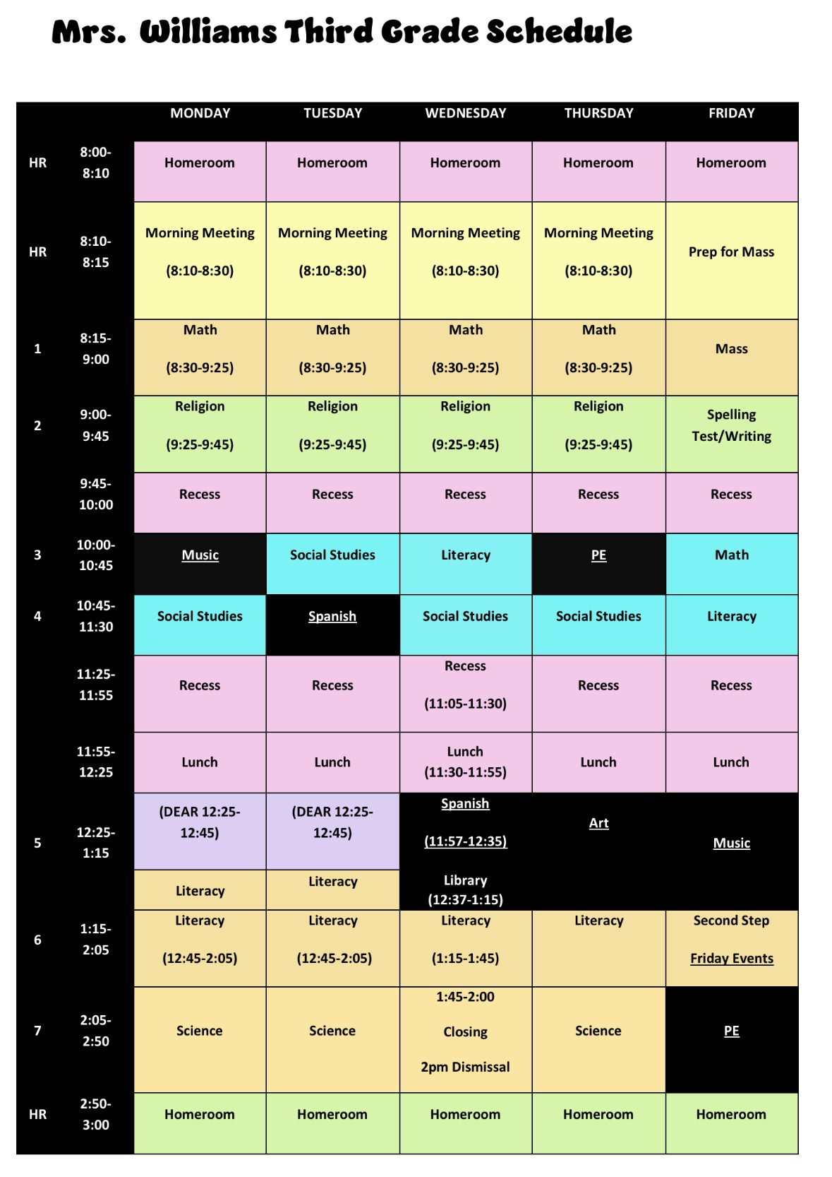 Schedule – ACS Third Grade
